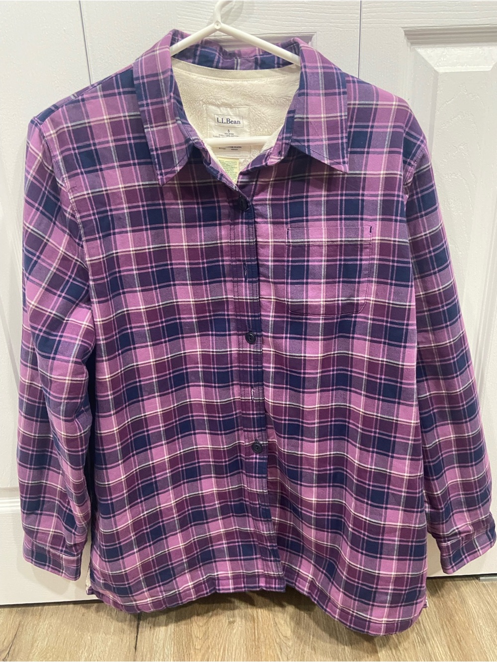 L.L.Bean Purple Plaid Button-Up Fleece Lined Shirt Jacket Size Small